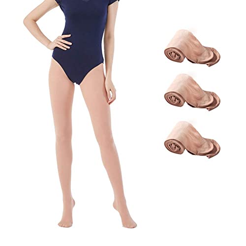 MANZI 3 Paare Ballettstrumpfhose für Mädchen Tanz Strumpfhosen mit Fuß 40 Den,Hautfarben,Small von MANZI