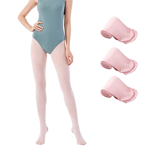 MANZI 3 Paare Ballettstrumpfhose für Mädchen Tanz Strumpfhosen mit Fuß 40 Den,Rosa,Small von MANZI