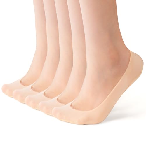 MANZI 5 Paar Füßlinge Damen Unsichtbar Nylon Söckchen Atmungsaktiv Sneaker Socken mit Rutschfest Silikon Hautfarben 34-37 von MANZI