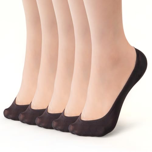 MANZI 5 Paar Füßlinge Damen Unsichtbar Nylon Söckchen Atmungsaktiv Sneaker Socken mit Rutschfest Silikon Schwarz 38-41 von MANZI