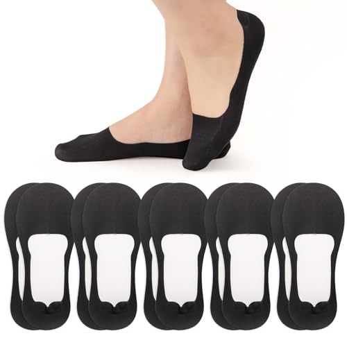 MANZI 5 Paar Sneaker Socken Damen Nylon Füsslinge mit Rutschfest Silikon Sommer Unsichtbar Füßlinge Ballerina Söckchen Schwarz M 38-41 von MANZI