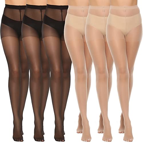 MANZI 6 Paar Feinstrumpfhose Damen Transparent Strumfphosen 20 Denier Ohne Muster,Schwarz 3 Paare, Nackt 3 Paare,L von MANZI