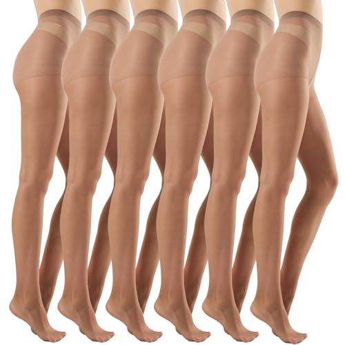 MANZI 6 Paar Feinstrumpfhose Damen Transparent Strumfphosen 20 Denier Ohne Muster,Braun 6 Paare,M von MANZI