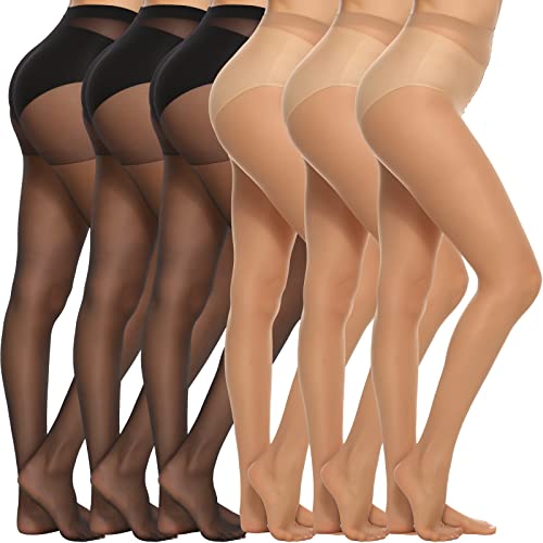 MANZI 6 Paar Feinstrumpfhose Damen Transparent Strumfphosen 20 Denier Ohne Muster,Schwarz 3 Paare, Natürliche Nackte 3 Paare,S von MANZI