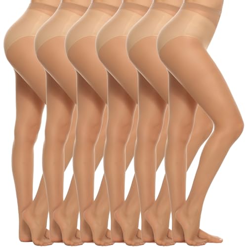 MANZI 6 Paar Feinstrumpfhose Damen Transparent Strumfphosen 20 Denier Ohne Muster Seidig Glänzende Natürliche Nackte,L von MANZI
