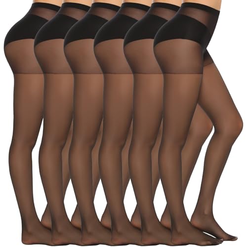 MANZI 6 Paar Feinstrumpfhose Damen Transparent Strumfphosen 20 Denier Ohne Muster Seidig Glänzende Schwarz,L von MANZI