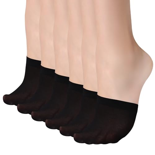 MANZI 6 Paar Zehensocken Damen Halbesocken Atmungsaktive Nylon Füßlinge Unsichtbare Söckchen mit Rutschfestes Silikonpunkte Vorfußsocken für High Heel,Schwarz von MANZI