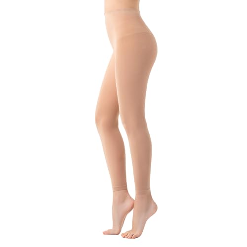 MANZI Ballett Strumpfhose Ohne Fuss Damen Ballett Leggings Semi-Blickdichte Tanz Strumpfhosen 40 Denier Light Suntan 1 Paar L/XL von MANZI