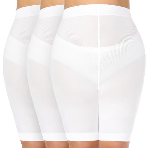 MANZI Bauchweg Unterhose Damen Shapewear Women's Anti-Chafing Shorts Radlerhose Seamless Hose Unter Kleid High Waist Pack of 3 Waist 69-120cm(Weiß) von MANZI