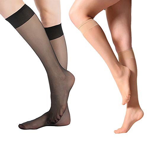 MANZI Damen 12 Paar Breathable Ultra-Soft Kniestrümpfe 15 DEN,6 Paare Schwarz,6 Paare Natur von MANZI