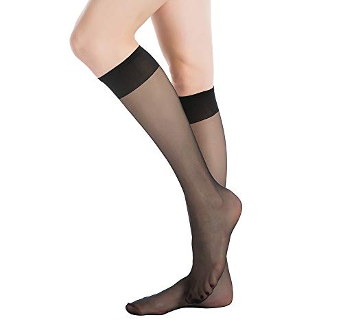 MANZI Damen 12 Paar Breathable Ultra-Soft Kniestrümpfe 15 DEN，Schwarz von MANZI