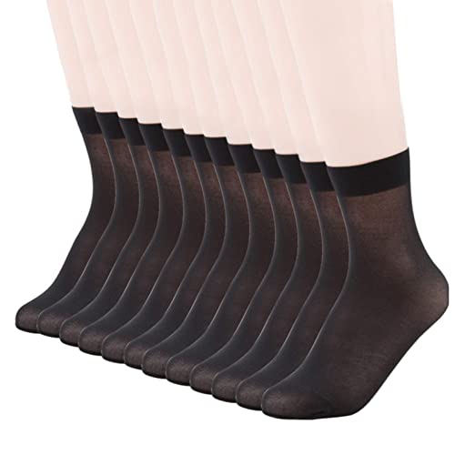 MANZI Nylon Socken Damen 12 Paar High Ankle Sheer Söckchen Bequeme Atmungsaktive Feinstrumpfsöckchen 20 Den,Schwarz von MANZI