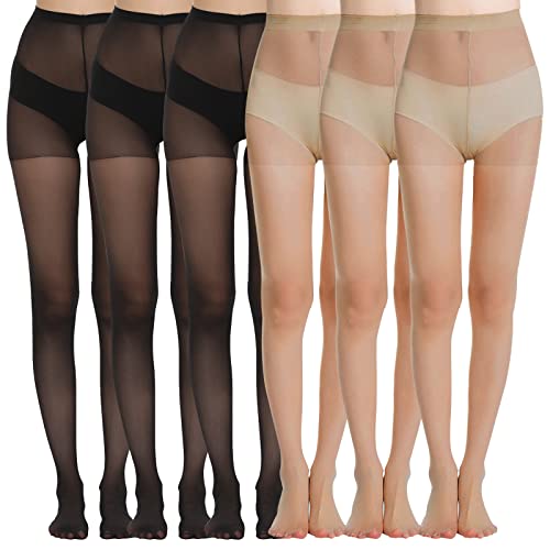 MANZI Damen 6 Paare Classic Strumpfhose mit Comfort Stretch 20 Denier,3 Paar Schwarz 3 Paar Hautfarben,M von MANZI