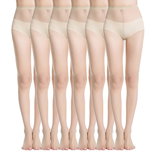 MANZI Damen 6 Paare Classic Strumpfhose mit Comfort Stretch 20 Denier,Beige,S von MANZI