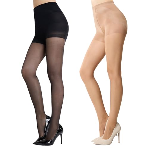 MANZI Damen Bauchweg Strumpfhosen 20D Transparente Shaping Strumpfhose Hohe Taille Figurformende Stützstrumpfhose Schwarz/Nackt S von MANZI