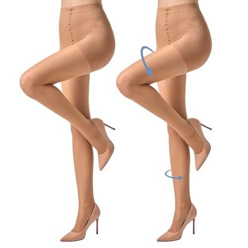 MANZI Damen Kompressionsstrümpfe 30 Denier Strumpfhose Kompressionshose Figurformende Stützstrumpfhose Nackt 2 Paar L von MANZI
