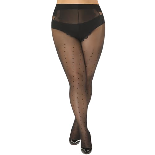 MANZI Damen Plus Größe Schwarz Polka Dot Strumpfhosen Mode Vintage Muster Hohe Taille jeden Tag Schiere Strumpfhosen 1 Paar von MANZI