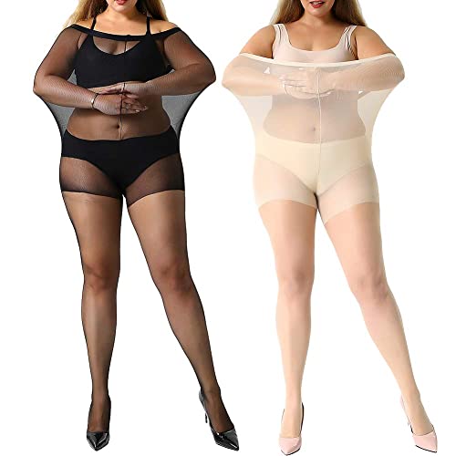 MANZI Damen Strumpfhose 2 or 4 Paar Plus Größen XL-4XL(44-62)，1 Paar Hautfarben 1 Paar Schwarz,XXXL (20 Den) von MANZI