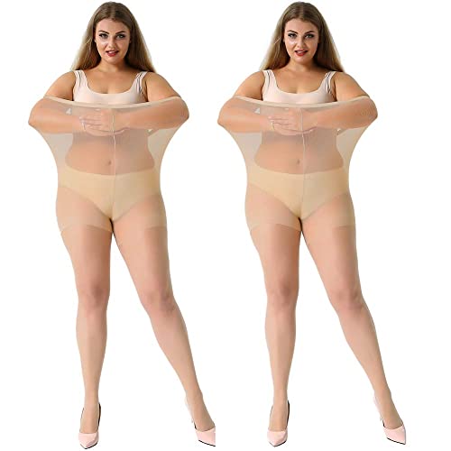 MANZI Damen Strumpfhose 2 or 4 Paar Plus Größen XL-4XL(44-62),2 Paar Hautfarben(20 Den),20 Denier XXL von MANZI