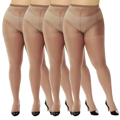 MANZI Damen Strumpfhose 2 or 4 Paar Plus Größen XL-4XL(44-62),4 Paar Braun,20 Denier XXL von MANZI