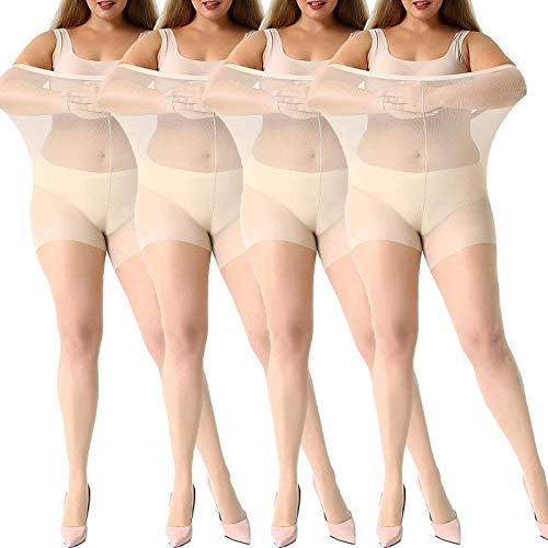 MANZI Damen Strumpfhose 2 or 4 Paar Plus Größen XL-4XL(44-62),4 Paar Beige,20 Denier XXXXL von MANZI