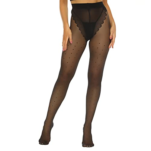 MANZI Damen Strumpfhose Mit Muster Schwarz Elastisch Transparent Feinstrumpfhose,Dot von MANZI