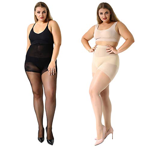 MANZI Damen Strumpfhose Übergröße Stützstrumpfhose Plus Size Transparent 2 Pairs XXXXL von MANZI