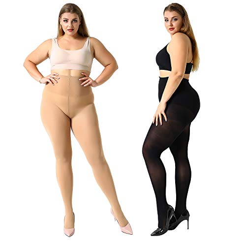 MANZI Damen Strumpfhose Übergröße Stützstrumpfhose Plus Size halbtransparent,XXXL von MANZI