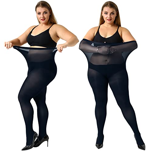 MANZI Damen Strumpfhose Übergröße Stützstrumpfhose Plus Size halbtransparent,70D Marineblau XXL von MANZI