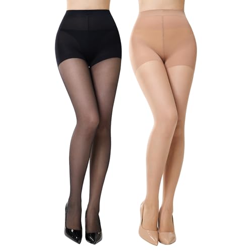 MANZI Feinstrumpfhose Damen 15 DEN Transparente Strumpfhosen Matte Optik Reißfest Hohe Taille 1 Paar Schwarz 1 Paar Natur XL von MANZI