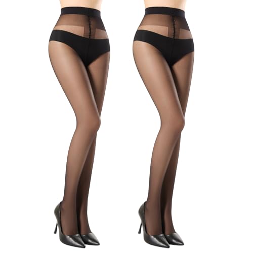 MANZI Feinstrumpfhose Damen 20 Den ultra Transparente Nylon Strumpfhose Seidig Glänzende Optik Hohe Taille Komfortbund 2 Paar Schwarz L-XL von MANZI
