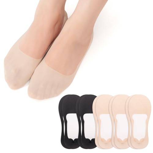 MANZI 5 Paar Füßlinge Damen Unsichtbar Nylon Socken Atmungsaktiv Sneaker Füsslinge Mit Rutschfeste Silikon Ballerina für Loafer Flache Schuhe 34-37 Schwarz Nackt von MANZI