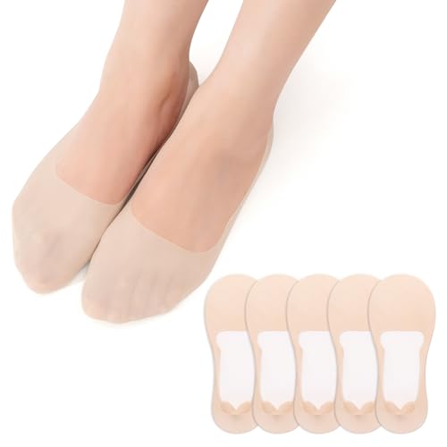 MANZI 5 Paar Füßlinge Damen Unsichtbar Nylon Socken Atmungsaktiv Sneaker Füsslinge Mit Rutschfeste Silikon Ballerina für Loafer Flache Schuhe 34-37 Nackt von MANZI