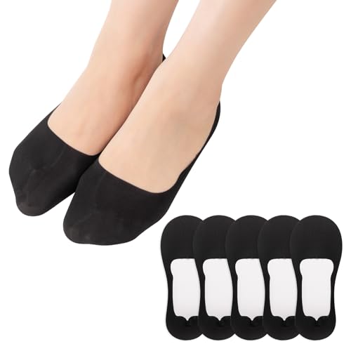 MANZI 5 Paar Füßlinge Damen Unsichtbar Nylon Socken Atmungsaktiv Sneaker Füsslinge Mit Rutschfeste Silikon Ballerina für Loafer Flache Schuhe 34-37 Schwarz von MANZI