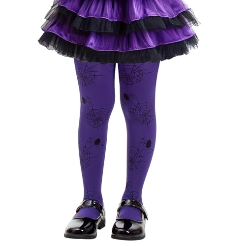 MANZI Mädchen Halloween Strumpfhose Spinnennetz Muster Lila Strumpfhosen Mädchen Kinder Kostümparty 1 Paar 4-6 Jahre von MANZI