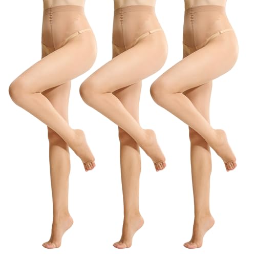 MANZI Ohne Zehen Strumpfhose für Damen Toeless Strumpfhosen 10 Denier Ultra Transparent Zehenfreie Feinstrumpfhose 3 Paar L Hautfarbe von MANZI