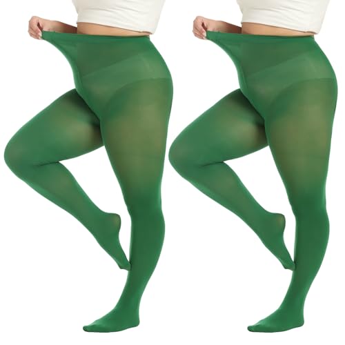 MANZI Strumpfhose Damen grosse grössen Bunte Feinstrumpfhose für Damen 70 Denier,Clover Green,3XL von MANZI