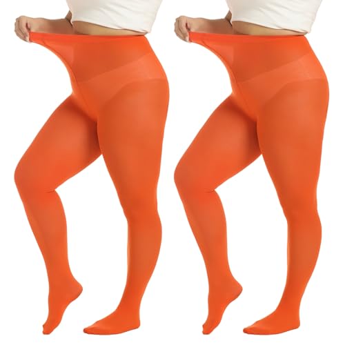 MANZI Strumpfhose Damen grosse grössen Bunte Feinstrumpfhose für Damen 70 Denier,Orange,3XL von MANZI