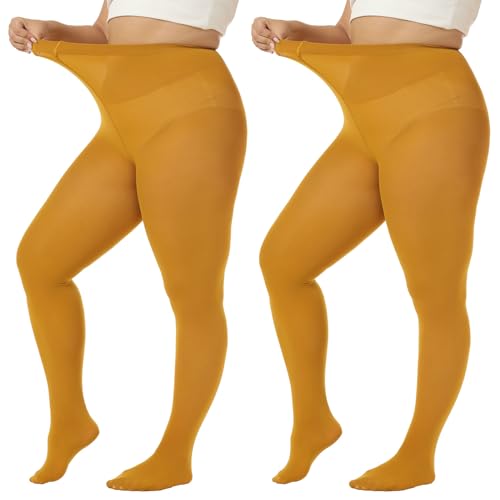 MANZI Strumpfhose Damen grosse grössen Bunte Feinstrumpfhose für Damen 70 Denier,Turmeric,4XL von MANZI