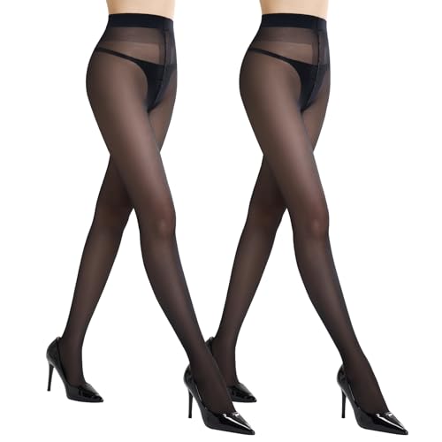 MANZI Strumpfhosen Halbtransparent Hohe Taille T-Schritt-Strumpfhose 40D Reißfeste Strumpfhose für Damen 2 Paar Schwarz S-M von MANZI