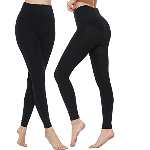 MANZI Thermostrumpfhose Damen,2er Pack Blickdichte Winter Schwarz Strumpfhosen 400 DEN ohne Fuß-Schwarz-L von MANZI