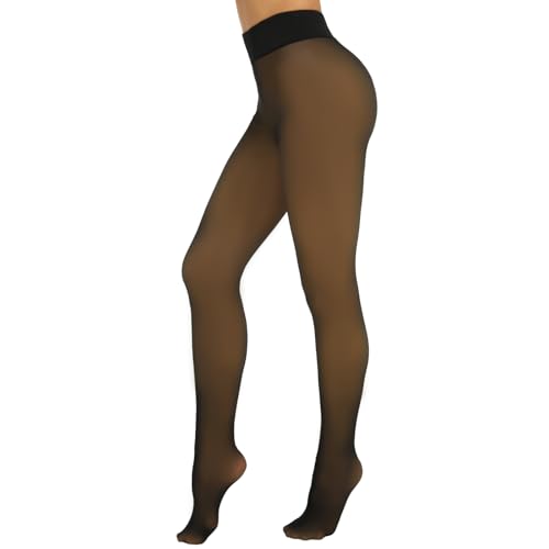 MANZI Thermostrumpfhosen Damen Winter Warm Gefütterte Strumpfhose Scheinbar Durchscheinende Hohe Taille Fleece Strumpfhosen 1 Paar,L/XL von MANZI