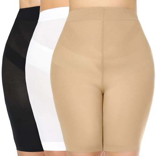 MANZI Bauchweg Unterhose Damen Shapewear Women's Anti-Chafing Shorts Radlerhose Seamless Hose Unter Kleid High Waist Pack of 3 Waist 69-120cm(Schwarz+Nackt+Weiß) von MANZI