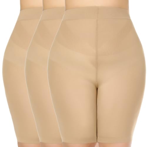 MANZI Bauchweg Unterhose Damen Shapewear Women's Anti-Chafing Shorts Radlerhose Seamless Hose Unter Kleid High Waist Pack of 3 Waist 69-120cm(Nackt) von MANZI