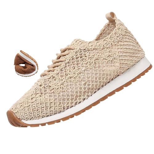 Atmungsaktive Damen-Schnür-Sneaker, luxuriöse, orthopädische Sneaker für Damen, Spitzendruck, hohl, atmungsaktiv, Netz-Schuhe, beige, 41 EU Atmungsaktive Damen-Schnür-Sneaker, luxuriöse, orthopädische Sneaker für Damen, Spitzendruck, hohl, atmungsaktiv, Netz-Schuhe, beige, 41 EU von MAOAEAD