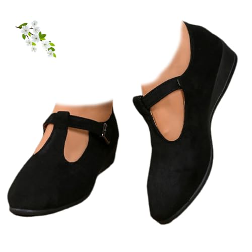 Bequeme Ballerinas mit spitzem Zehenbereich, flache Schnalle, Keilabsatz, Loafers, weiches Wildleder, orthopädische Ballerinas, Mary Jane Flats Schuhe für Frauen, Schwarz , 40 EU Bequeme Ballerinas mit spitzem Zehenbereich, flache Schnalle, Keilabsatz, Loafers, weiches Wildleder, orthopädische Ballerinas, Mary Jane Flats Schuhe für Frauen, Schwarz , 40 EU von MAOAEAD