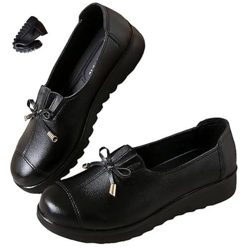 Damen Comfort Slip-on Loafers Premium Leder Weiche Sohle & Bequeme Fahrschuhe Rutschfeste Fußgewölbeunterstützung Leichte Wanderschuhe, Schwarz , 38 EU von MAOAEAD