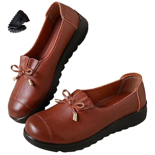 Damen Comfort Slip-on Loafers Premium Leder Weiche Sohle & Bequeme Fahrschuhe Rutschfeste Fußgewölbeunterstützung Leichte Wanderschuhe, braun, 36.5 EU von MAOAEAD
