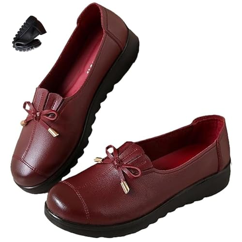 Damen Comfort Slip-on Loafers Premium Leder Weiche Sohle & Bequeme Fahrschuhe Rutschfeste Fußgewölbeunterstützung Leichte Wanderschuhe, burgunderfarben, 39.5 EU von MAOAEAD