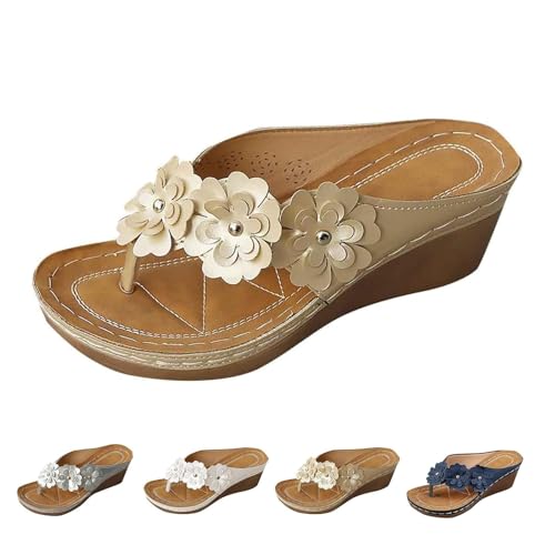 Damen-Flip-Flops mit Blumenmuster, orthopädische Blumen-Dekor, Plateau-Sandalen, Fußgewölbeunterstützung, Sommer, Strand, Slides, gold, 44 EU Damen-Flip-Flops mit Blumenmuster, orthopädische Blumen-Dekor, Plateau-Sandalen, Fußgewölbeunterstützung, Sommer, Strand, Slides, gold, 44 EU von MAOAEAD